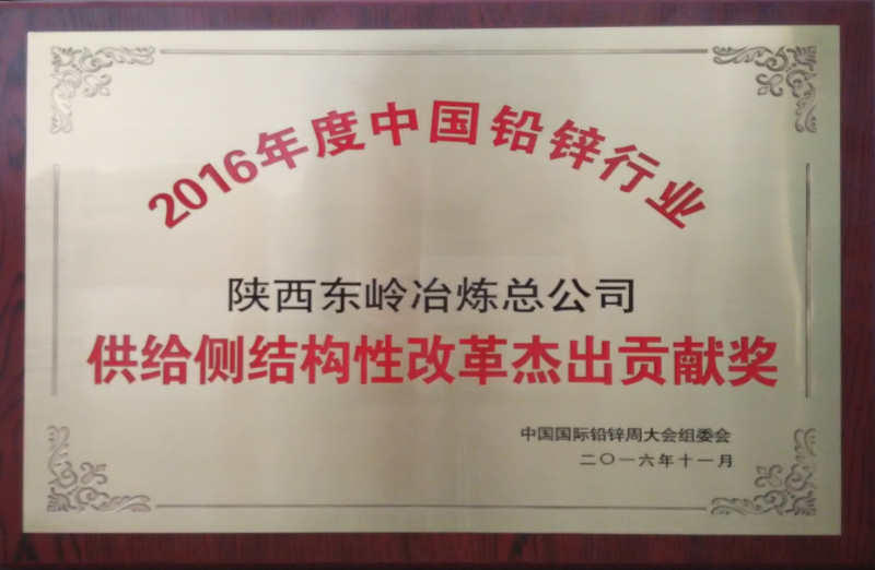 中國鉛鋅行業供給側結構性改革傑出貢獻獎